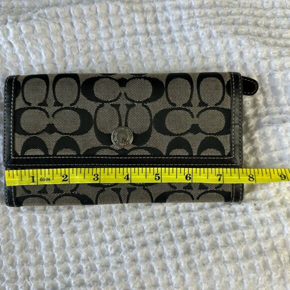 Coach Signature Leather Trim Trifold Full Size Wallet Black - Picture 6 of 7